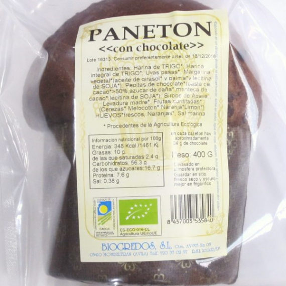 PANETON con LAGRIMAS CHOCOLATE 400 gr BIOGREDOS